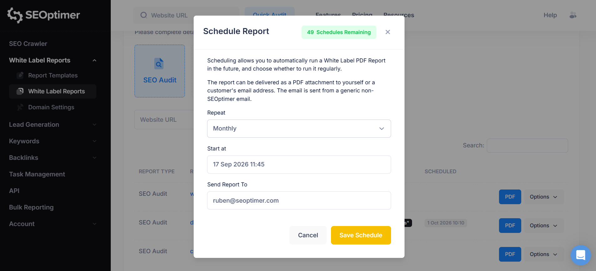Schedule SEO reports